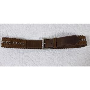 Brighton Women’s L Brown Braided Leather Silver Buckle Accent Belt B20525 Boho